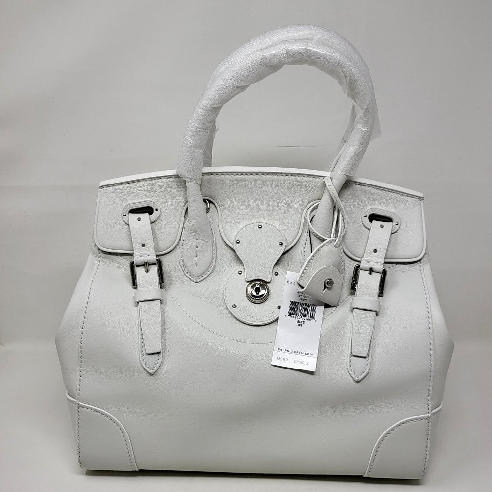 NWT Ralph Lauren Collection Ecru Leather Soft Ricky 27 Zip White Satchel Bag